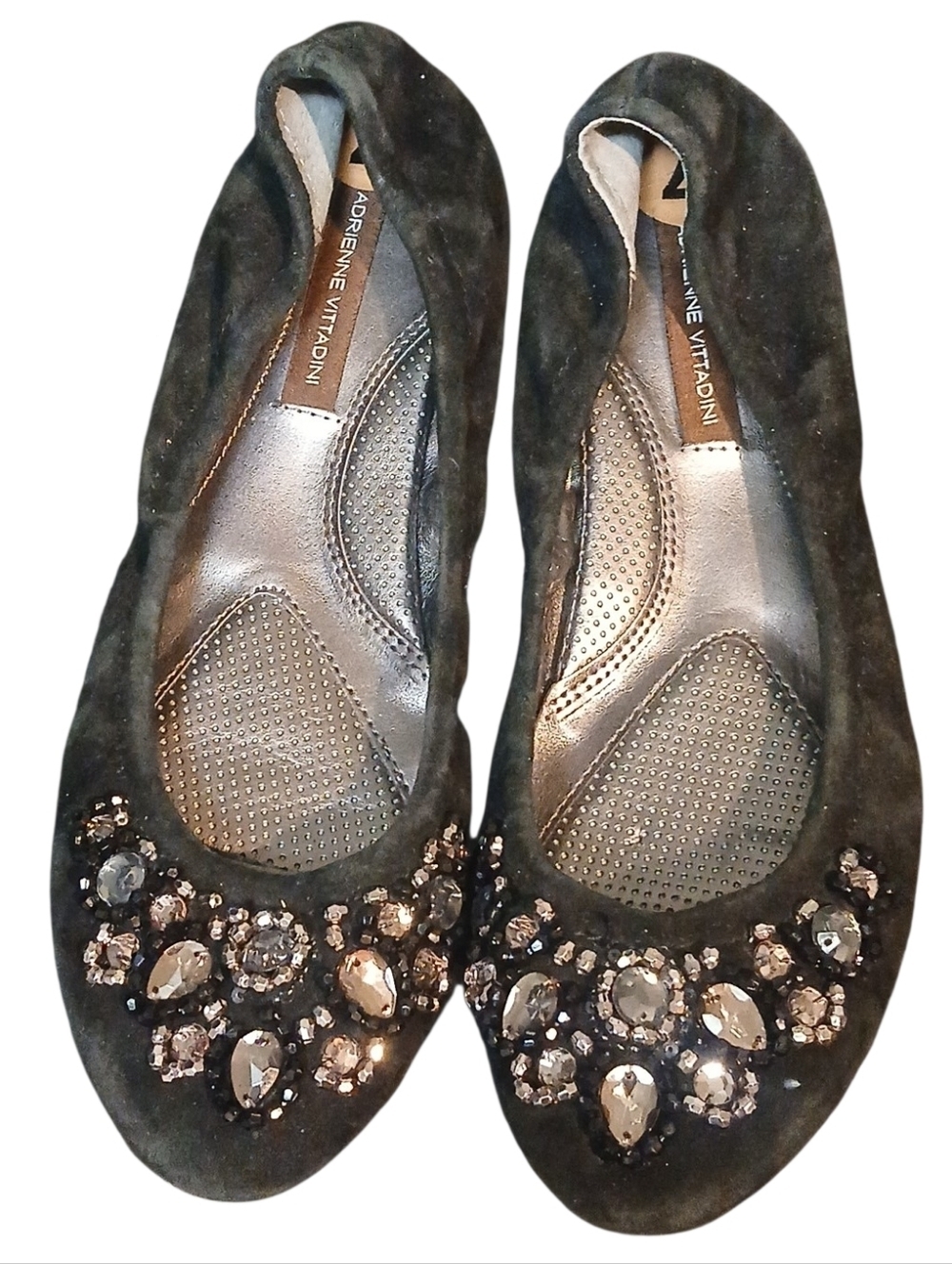 Adrienne Vittadini - Gently Worn Black Ballet Shoes W/ Clear Rhinestones, Size 7